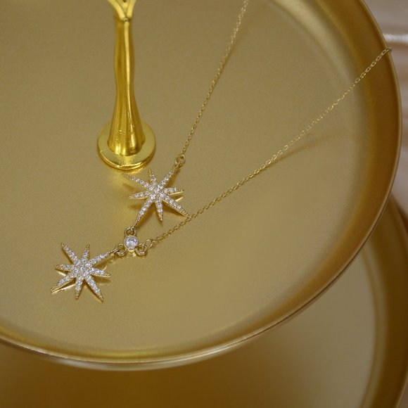 NEW 14K Gold Plated Diamond Star Necklace a - Picture 6 of 6